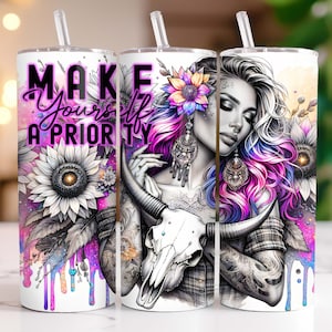 Western Sunflower Self Love Daily Affirmations Funny Snarky 20oz Tumbler Wrap, Sublimation Design Templates PNG, Digital Download