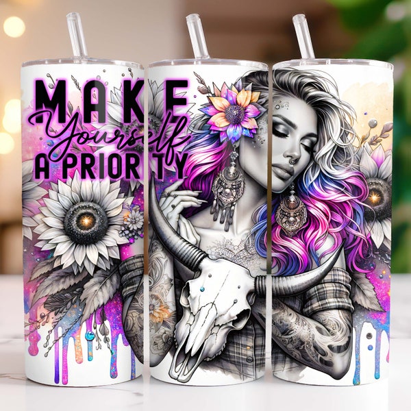 Western Sunflower Self Love Daily Affirmations Funny Snarky 20oz Tumbler Wrap, Sublimation Design Templates PNG, Digital Download