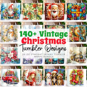 Vintage Christmas Tumbler Wrap Bundle Xmas Tumbler 20oz Skinny Tumbler Sublimation Designs Straight Holiday Tumbler Wrap PNG