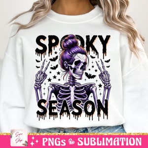 Griezelig seizoen png, retro Halloween-png, Halloween-sublimatieontwerp, Halloween-schedel png, Halloween-shirtontwerp, skelet png afbeelding 2