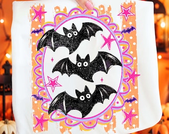 Stripes Spooky Bats PNG, Trendy Halloween Png, Preppy Fall png