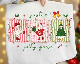 Retro świąteczna gęś Png, Preppy Christmas Png, Słodka gęś bałwana, gęś Świętego Mikołaja Png, Boże Narodzenie Png, Zabawna, głupia gęś świąteczna sublimacja