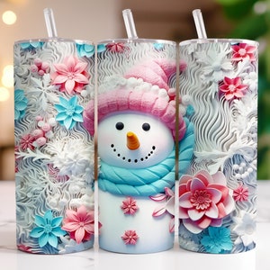 3D Christmas Snowman Tumbler Wrap, 20 oz Skinny Tumbler Sublimation Designs Straight & Tapered Tumbler PNG, Instant Digital Download