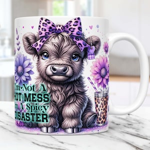 Baby Highland Cow Mug Wrap, Snarky Funny Mug Sublimation Design, 11oz & 15oz Mug Template, Mug Wrap Template PNG, Digital Download