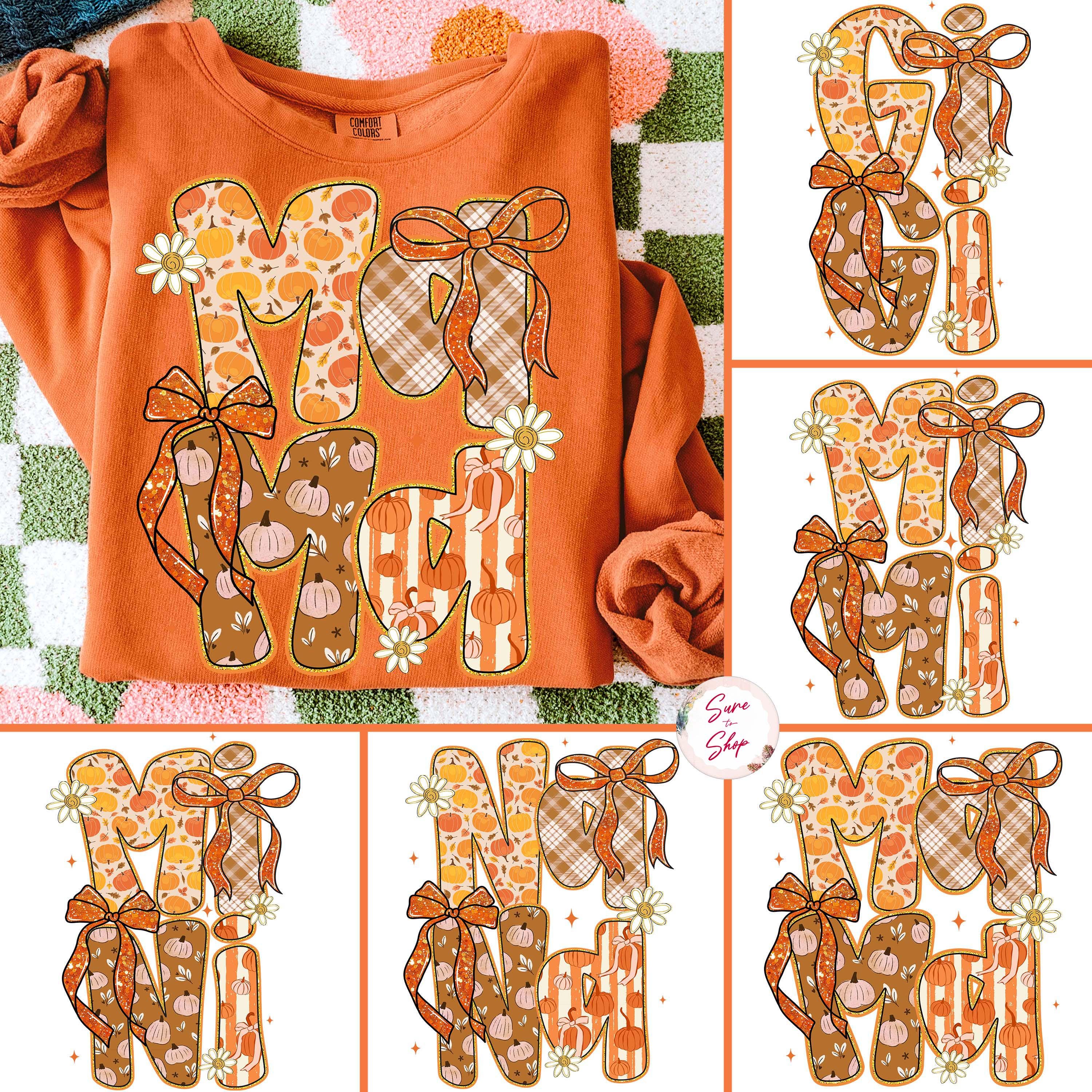 Glitter Pumpkin Mama Bundle Png, Autumn Pumpkin Mom Png, Coquette Halloween Pumpkin Fall Mama Png, Mama Mimi Gigi Nana Pumpkin Bow Design