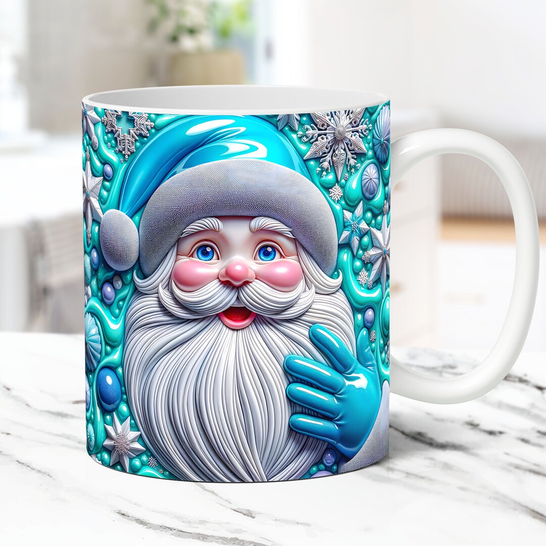 3D Santa Christmas Mug Wrap Cute Mug Wrap Sublimation Design PNG 3D ...