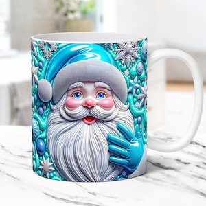 3D Santa Christmas Mug Wrap Cute Mug Wrap Sublimation Design PNG 3D Christmas Mug Press Design 3D Santa Claus 11oz 15oz Coffee Cup Template