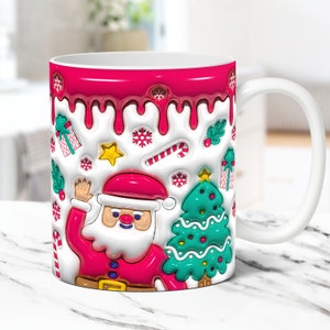 3D Christmas Mug Wrap Bundle Inflated Christmas Mug Wrap Sublimation Design PNG Puffy Christmas Mug Design 11oz and 15oz Coffee Cup Template image 5
