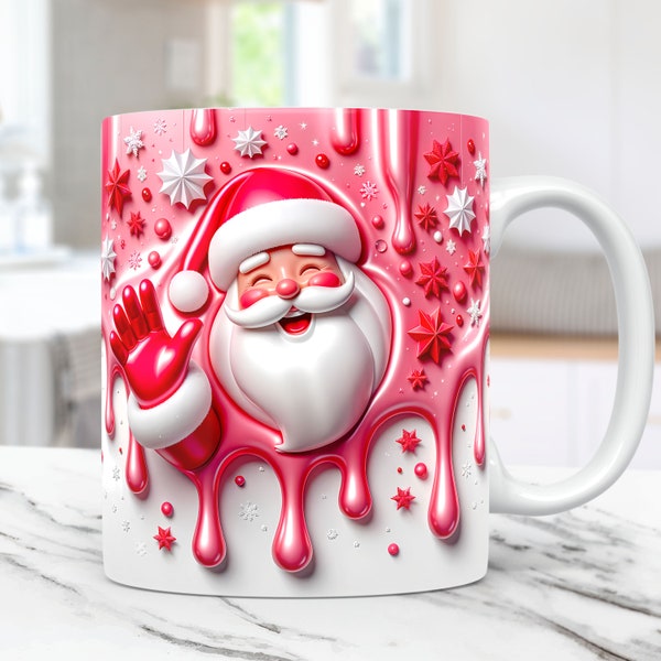 Involucro di tazza di Babbo Natale 3D Simpatico involucro di tazza Design a sublimazione PNG Babbo Natale 3D 15 once 11 once Modello di tazza di caffè 3D Tazza di Natale Stampa Design
