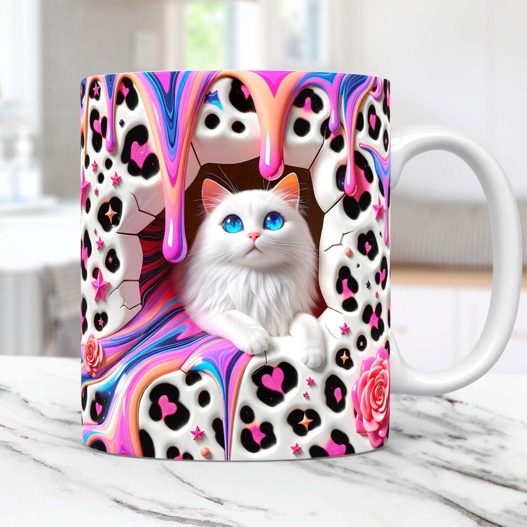 3D Kitten Hole in A Wall Mug Wrap Cat Mug Wrap PNG Sublimation Design