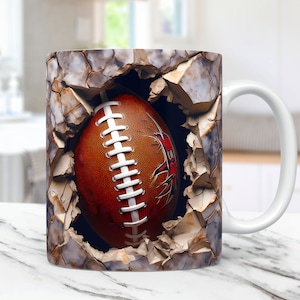 3D Football Mug Wrap, 3D Cracked Hole Football Mug Wrap Sublimation Design PNG, 3D Mug Design 11oz and 15oz Sport Mug Wrap