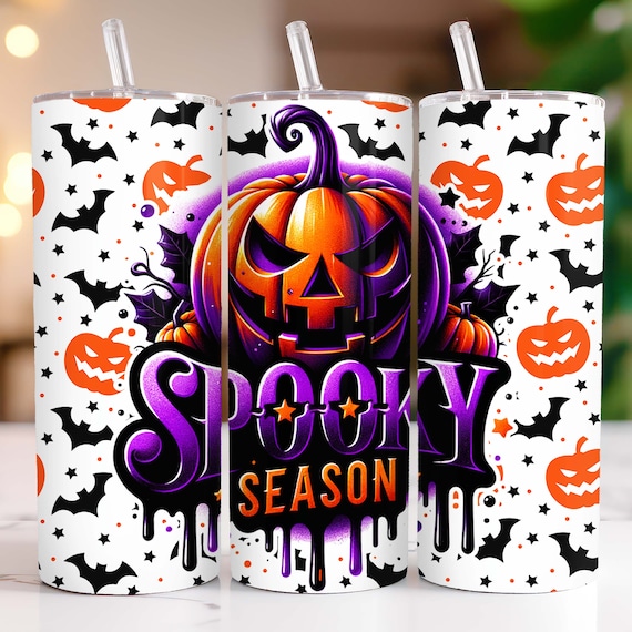 Halloween Tumbler Wrap, Spooky Season 20 oz Tumbler Sublimation Design, Pumpkin Tumbler Wrap, Retro Halloween Tumbler Png, Digital Download