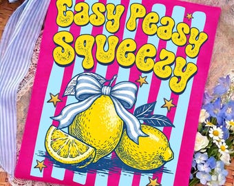Easy Peasy Lemon Squeezy PNG, Summer Png, Retro Striped Summer Fruit Shirt Design, Funny Summer Sublimation, Sweet Summer Time Digital File