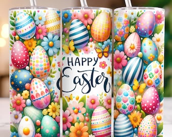 Happy Easter Tumbler Wrap, 20 oz Tumbler PNG Sublimation Design, Cute Easter Day Tumbler Wrap, Watercolor Easter Egg Tumbler wrap