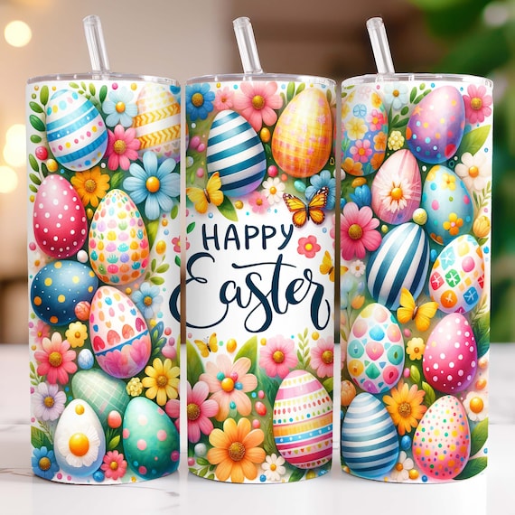 Happy Easter Tumbler Wrap, 20 oz Tumbler PNG Sublimation Design, Cute Easter Day Tumbler Wrap, Watercolor Easter Egg Tumbler wrap