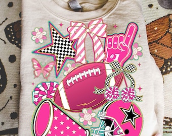 Coquette Football Cheer Png, Blue Gold Cheer Mom Shirt Design, Football Png, Cheerleading Png, Preppy Cheerleader Bow Png, Cheer Season Png