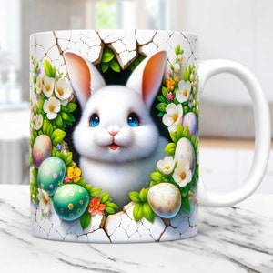3D Kaninchen Ostern Becher Wrap 11oz 15oz Becher PNG, 3D Kaninchen Loch in einer Wand Becher Wrap Vorlage, Ostern Becher Wrap, Osterbecher Sublimationsdesign PNG