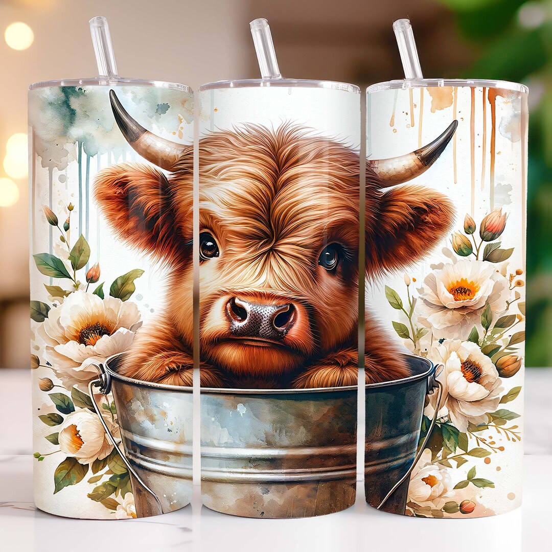 Baby Highland Cow in a Bucket Tumbler Wrap 20oz Skinny Tumbler ...