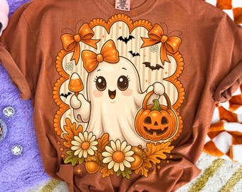 Fantasma fofo coquete PNG, design de sublimação de Halloween de outono, PNG de Halloween, PNG de outono, PNG de temporada assustadora feminina, download digital para camisetas