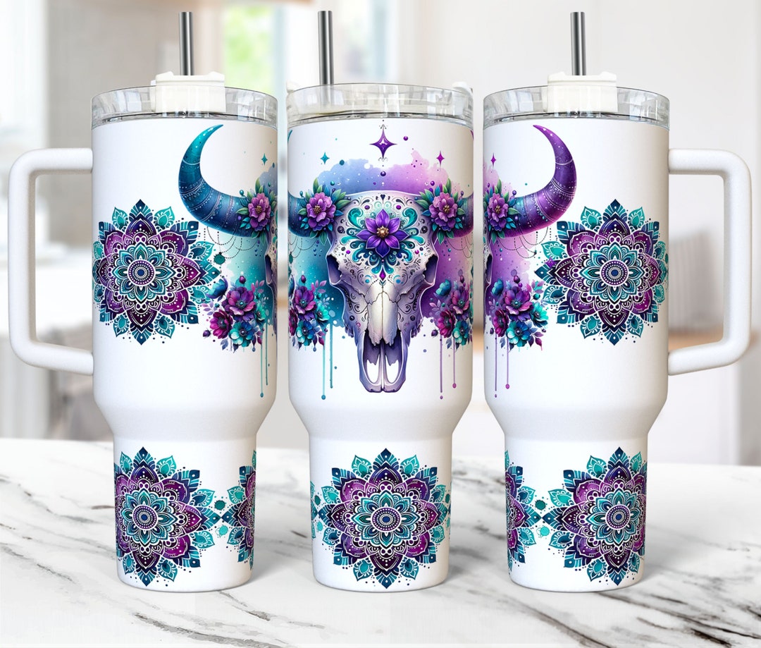 Boho Cow Skull Tumbler Wrap 40oz Quencher Tumbler PNG Sublimation ...