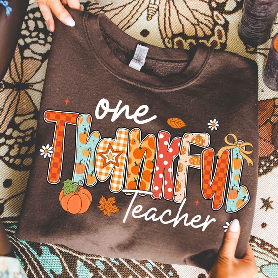 Preppy One Thankful Teacher Png, Fall Teacher Png, Teacher Thanksgiving Turkey Png, Checkered Teacher Thanksgiving Png, Thankful Teacher Png