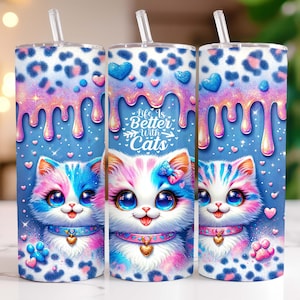 Life is Better With Cats Tumbler Wrap, Cat Lovers 20 oz Tumbler PNG Sublimation Design, Cute Kitten Tumbler Wrap, Digital Download