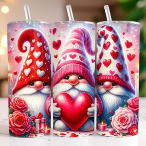 Cute Valentine Gnomes Tumbler Wrap Skinny 20 oz Tumbler Sublimation Design Valentines Day Gnomes Tumbler PNG, Instant Digital Download