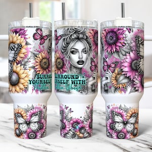 Daily Affirmations 40 oz Tumbler Wrap Self Love Mental Health, Positive Affirmations 40oz Quencher Tumbler PNG, Sublimation Design Templates