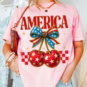 Retro Cherry America Coquette PNG, 4th of July Png, America Checkered ...