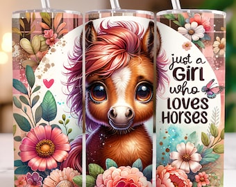 Bara en tjej som älskar hästar Tumbler Wrap 20 oz smal tumbler sublimeringsdesign, hästtumbler Wrap PNG, omedelbar digital nedladdning