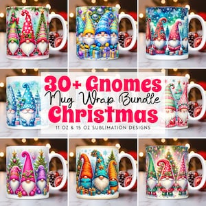 Gnomes Christmas Mug Wrap Bundle, Mug Wrap Sublimation Designs PNG, 11oz and 15oz Mug Template, Cute Christmas Mug Press Design