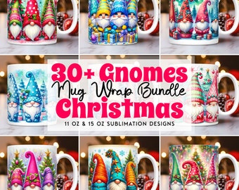 Wichtel-Weihnachtsbecher-Verpackungs-Bundle, Mug Wrap Sublimationsdesigns PNG, 11 Unzen und 15 Unzen Becher-Vorlage, niedlicher Weihnachtsbecher-Pressedesign