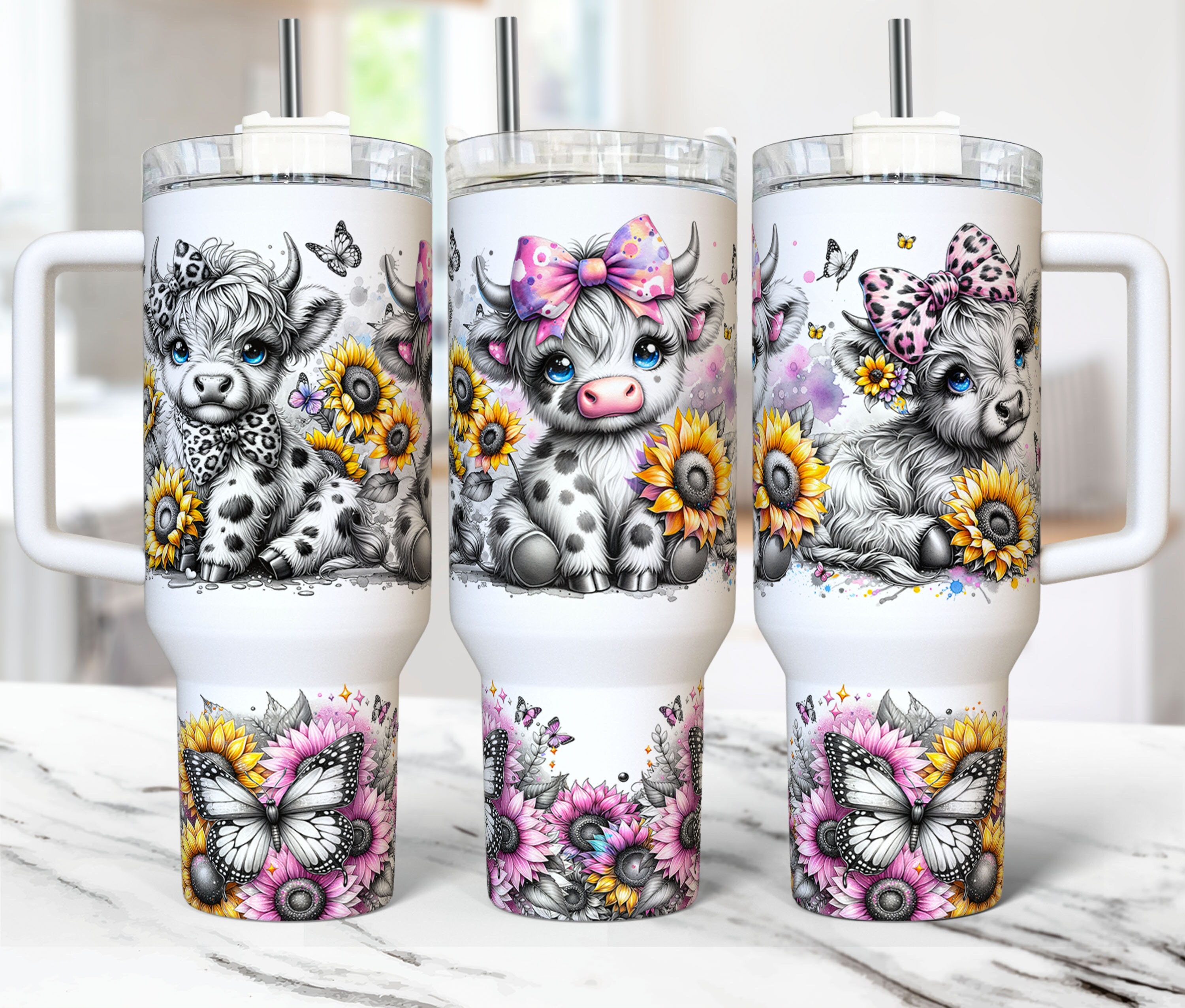 Highland Cow 40oz Tumbler Wrap, 40oz Quencher Sublimation Design Templates, Baby Highland Cow 40oz Tumbler Png, 40oz png Digital Download