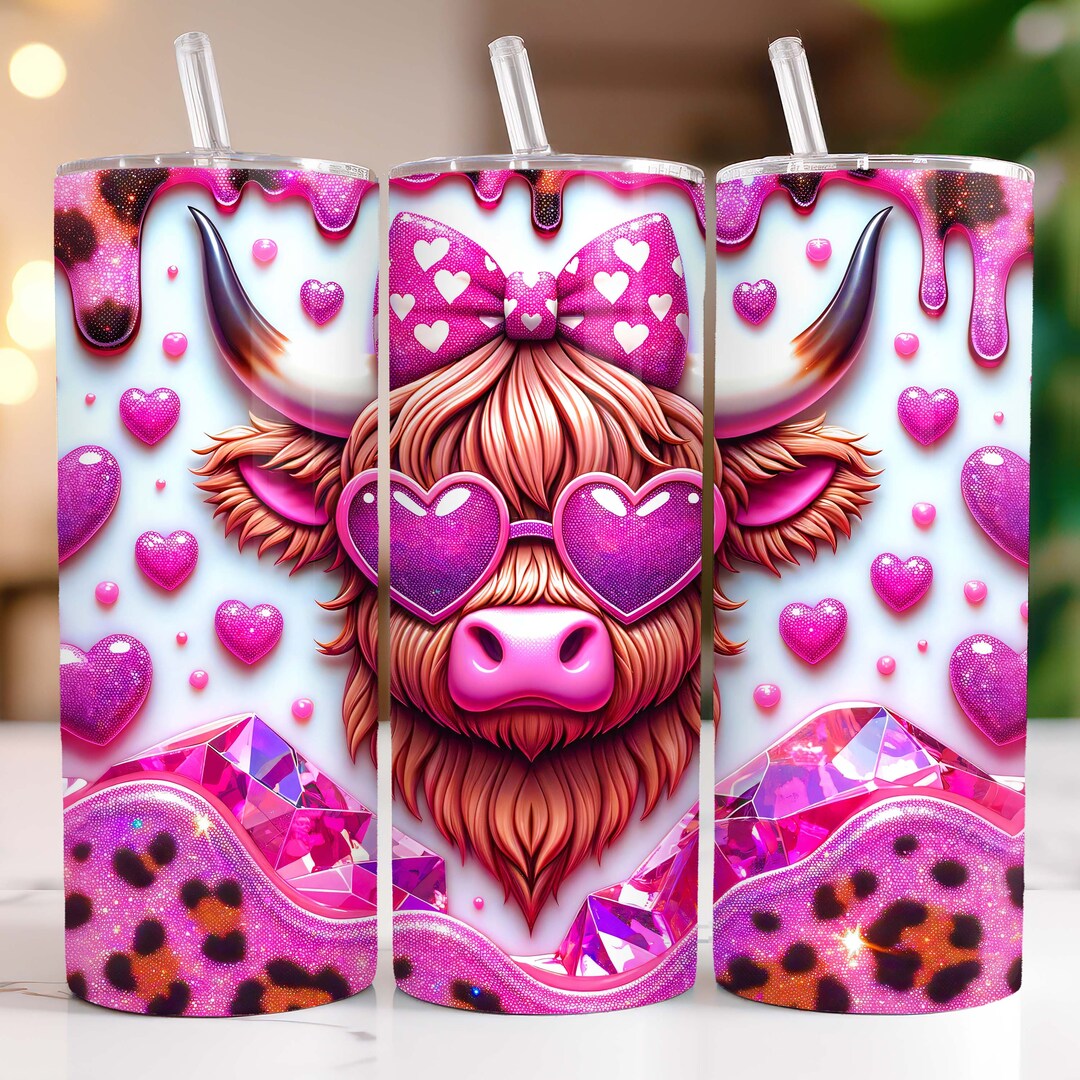 3D Highland Cow Tumbler Wrap 20 Oz Valentines Day Tumbler PNG ...