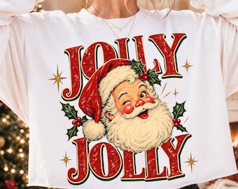 Jolly Santa PNG, Merry Christmas Png, Holly Jolly PNG Design, Distressed Christmas Png, Varsity Png, Girly Png, Trendy Holiday Png