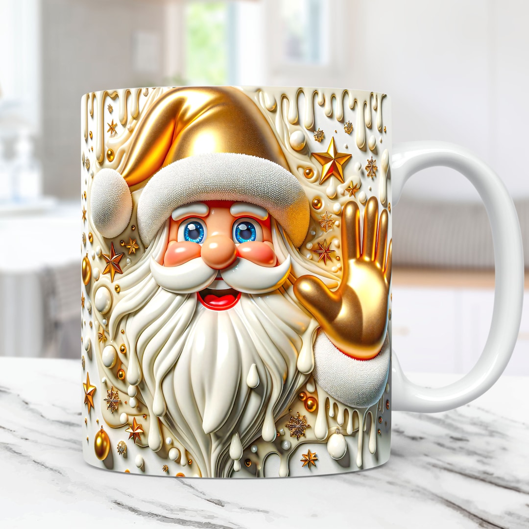 3D Santa Christmas Mug Wrap Cute Mug Wrap Sublimation Design PNG 3D ...