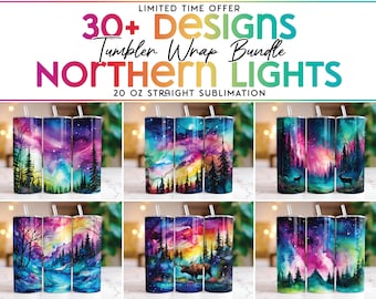 Noorderlicht beker wrap bundel Aurora Borealis mager 20 oz beker sublimatie ontwerpen rechte beker wrap PNG, digitale download
