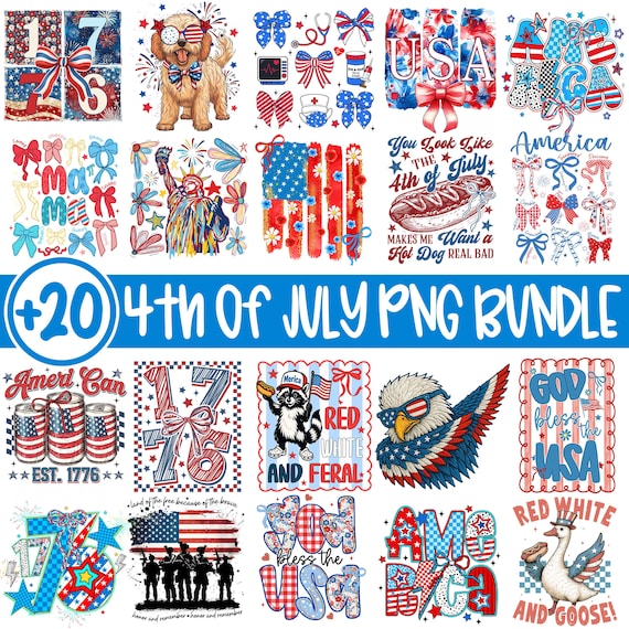 4th of July Bundle Png, Patriotic Bundle Png, Retro America Png, America Coquette PNG Bundle, Girly USA Png, Memorial Day Png, 1776 Png