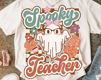 Retro Spooky Teacher Png, Cute Ghost Png, Spooky vibes Png, Halloween Png, Preppy Halloween Png, Fall Png, Halloween Shirt Png Sublimation