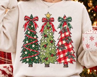 Plaid Merry Christmas Trees PNG, Preppy Coquette Holiday Design, Cottagecore Christmas Png, Girly Xmas Shirt Png, Merry Christmas png