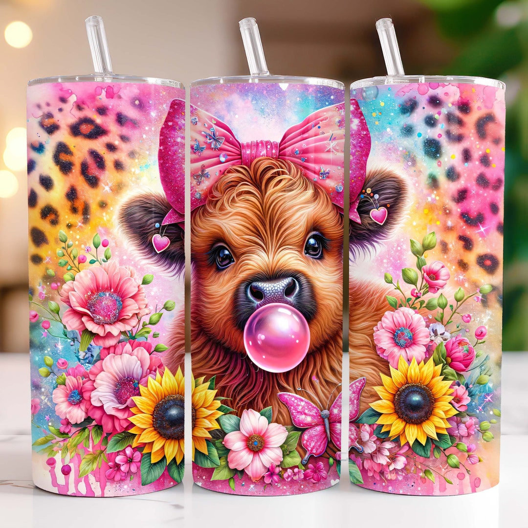 Sunflowers Highland Cow Tumbler Wrap 20 Oz Skinny Tumbler PNG Highland ...