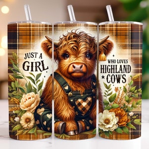 Solo una chica que ama las vacas de las Tierras Altas Vaso Envoltorio Vaso Delgado de 20 oz Diseño de Sublimación PNG, Envoltorio de Vaso de Vaca de las Tierras Altas, Vaso de Vaca PNG