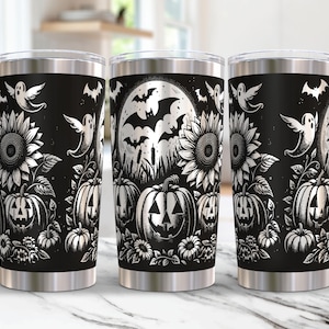 Pumpor Halloween Tumbler Laserfil Svg 20oz lasergraverad Halloween lasergravyr Svg Spooky Vibes 20 oz Tumbler Wrap Laser Svg Design
