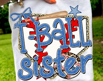 Retro T-Ball Sister Png, Baseball Sister Png, baseball Coquette Bow Png, Baseball Bow Png, TBall sister Png Sublimation