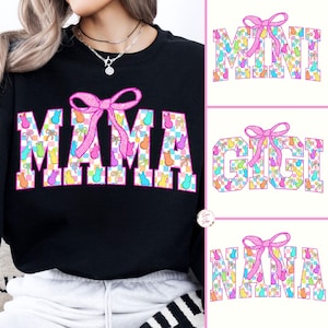Coquette Mama Easter Bundle Png, Happy Easter PNG, Easter Png, Mini, Nana, Gigi, Retro Easter Egg Png, Easter Bunny Png, Glitter Spring Png