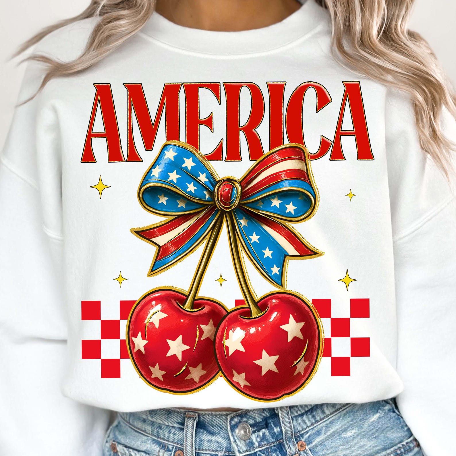 Retro Cherry America Coquette PNG, 4th of July Png, America Checkered ...