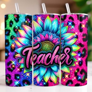 Zonnebloem leraar beker wrap 20oz magere beker png sublimatie ontwerp leraar waardering beker terug naar school beker terug naar school png