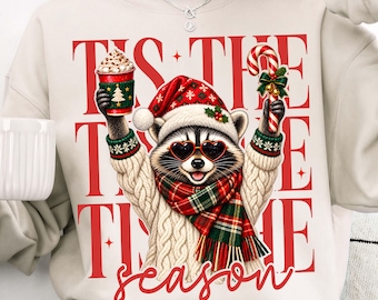 Christmas Raccoon Png, Funny Raccoon Shirt PNG, Cute Christmas Design, Christmas Coffee Design, Retro Christmas Raccoon Png, Digital File