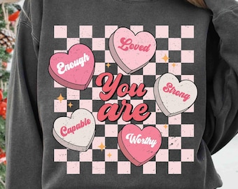 You Are Enough Valentijn png, retro Valentijn sublimatieontwerp, zelfliefde valentijn png, valentijnshart png, positieve affirmaties png