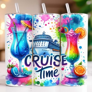 Cruise Time Tumbler Wrap, 20 oz Skinny Tumbler PNG Vacation Sublimation Design, Colorful Seamless Summer Tumbler Wrap, Digital Download